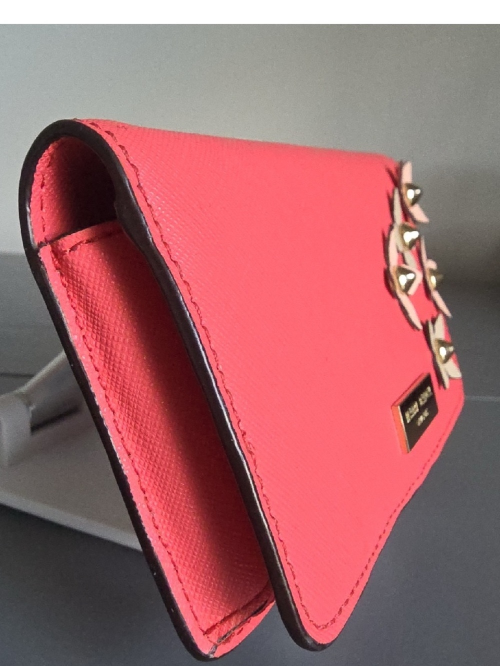 henri bendel coral pink floral applique wallet - Picture 5 of 16